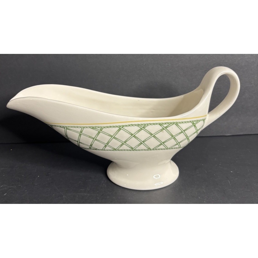 Buffalo China Lattice Gray Boat Green Yellow Restaurant China Ware